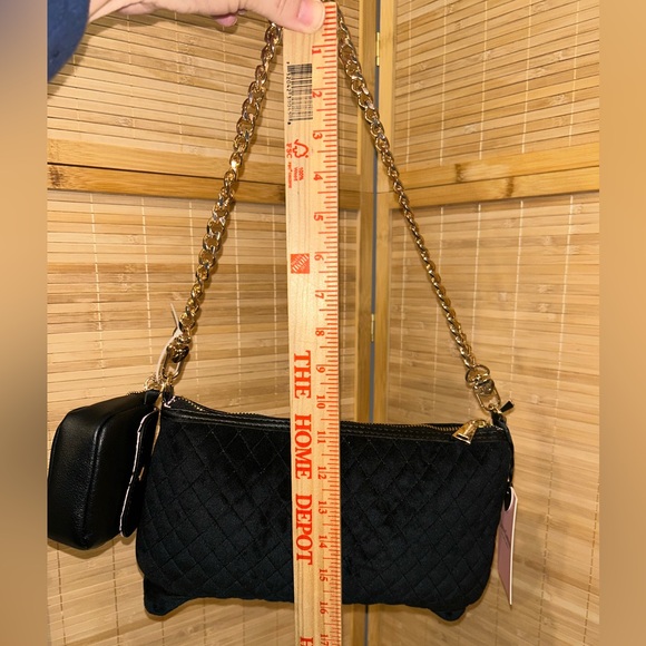 Juicy Couture Tied With A Bow Black Shoulder Bag evening bag gold chain NEW - Picture 8 of 9